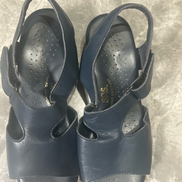 SAS Suntimer Womens Heeled Sandals Navy BlueLeather Tripad Comfort Shoes Size  7 - Picture 2 of 6